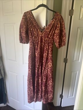 Women's Floral Midi Dress in Burgundy and Cream (brand: Velvet Heart)